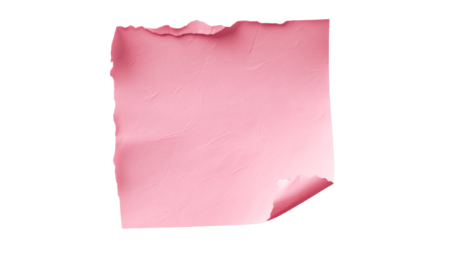 Torn pink paper with textured surface and curled corner