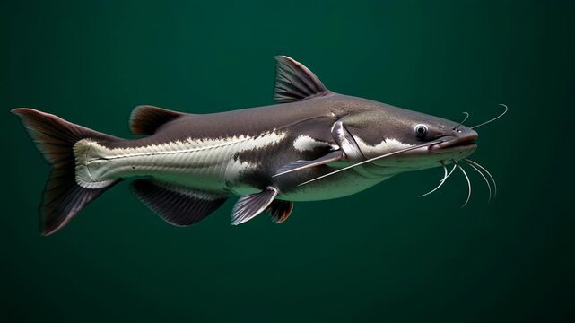 Catfish gliding gracefully through water, showcasing whiskers and powerful tail movements