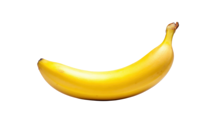 A banana resting elegantly its yellow skin reflecting soft light, creating a simple yet bold visual statement isolated on a Transparent background, PNG file.