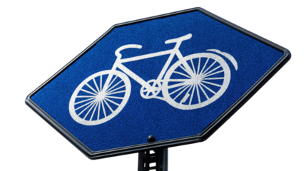 A blue traffic sign depicting a bicycle, set against a providing clear instructions for bike lane use and cyclist safety on the road isolated on a Transparent background, PNG file.