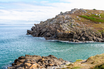 View of the cliffs around Pointe du Millier, in Finist&egrave;re, Brittany, France.