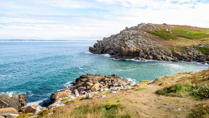 View of the cliffs around Pointe du Millier, in Finist&egrave;re, Brittany, France.
