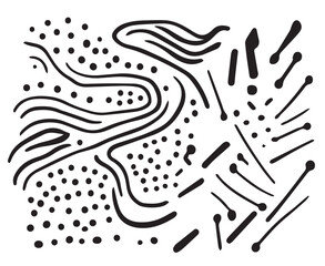 Hand-drawn abstract shapes and dots seamless pattern vector illustration black and white design element for fabric textile wrapping paper background or wallpaper design