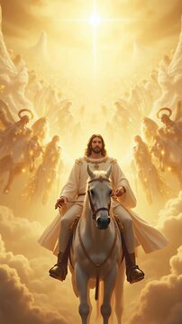 Jesus descending from Heaven during The Second Coming event