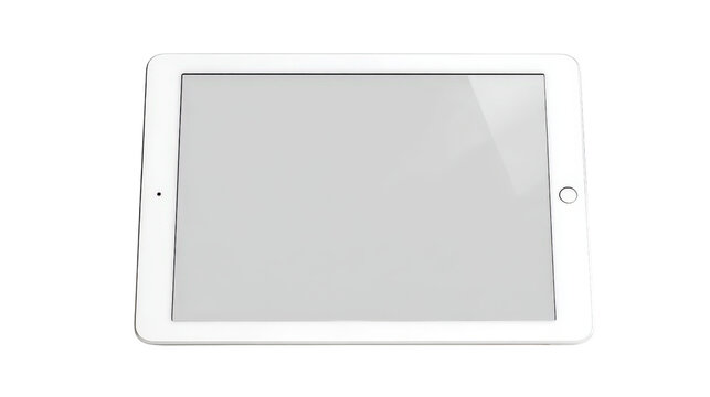 A bright, white iPad screen showing off its sharp, high-definition display, framed by a simple making the device stand out in its simplicity isolated on a Transparent background, PNG file.