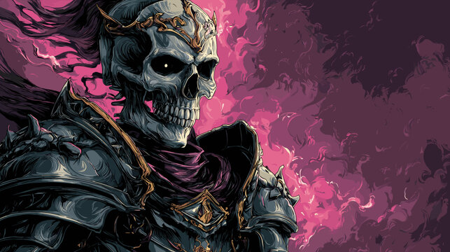 Dark Fantasy Skeleton Knight Face. Vector Game Design Illustration