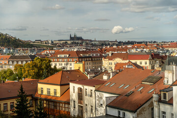 Colourful, autumn panorama of Prague  in daylight, with the Royal Hill (Hradcany)