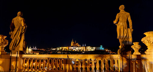 Night view of Prague Castle Hill (Hradčany) from the roof of the Philharmonic Hall (Rudolfinum)