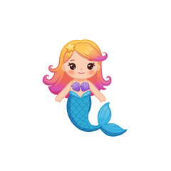 Cute Mermaid Cartoon Illustration on White
