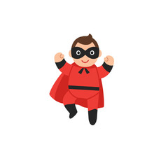 Cute cartoon superhero child in red costume