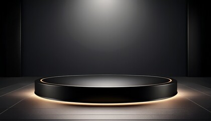 black circular platform with spotlight illumination minimalist design