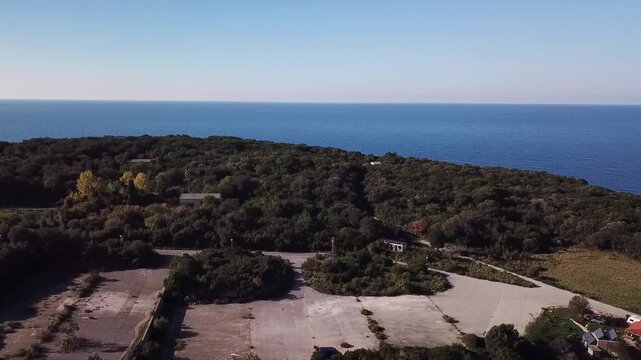 Prevlaka peninsula and the Adriatic sea, Croatia, drone ascending backwards