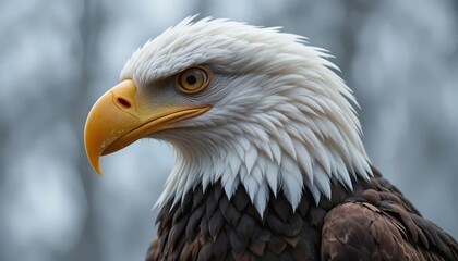 Obraz premium Majestic portrait of a bald eagle, the USA's symbol, a powerful bird of prey with a fierce beak and bright eye