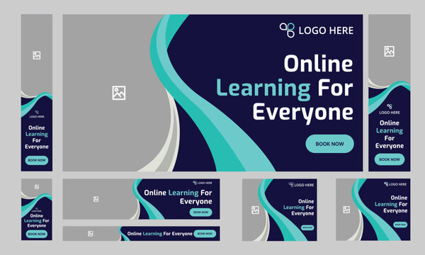 Customizable vector online education web set banner design for social media post, daily learning web bundle banner design, editable vector eps 10 file format
