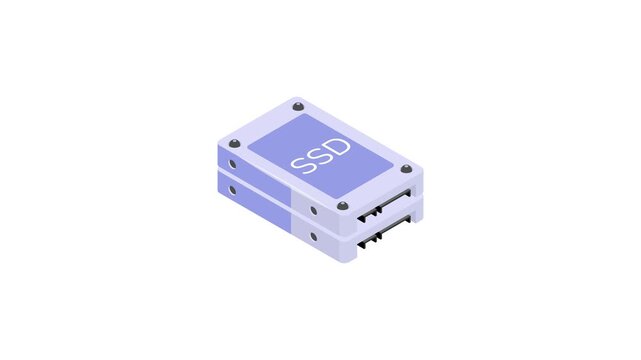 Isometric ssd icon animation, solid state drive storage, used for fast data access