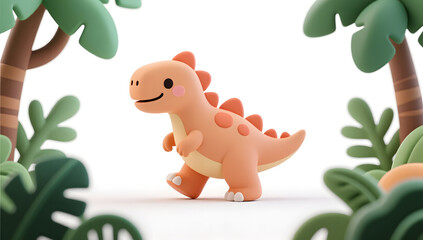 Obraz premium 3D cute dinosaur illustration June 1 Children's Day cartoon animal background