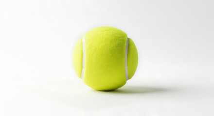 A single tennis ball is centered on a white background with a soft shadow and bright lighting effect ai generated