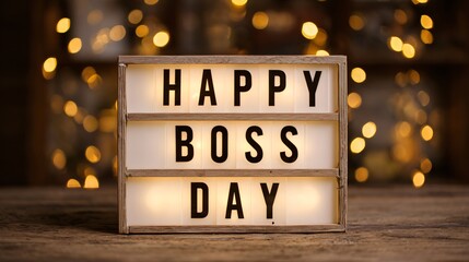 Celebrate your leader with a warm "Happy Boss Day" message and festive bokeh lights