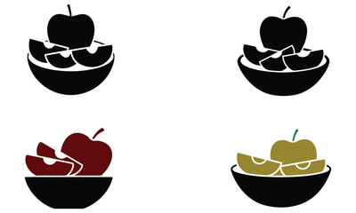 Colorful fruit bowl icon set with apple and slices on white background  
