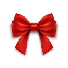 "Realistic Red Christmas Bow for Holiday Decoration and Gift Wrapping Illustration"
