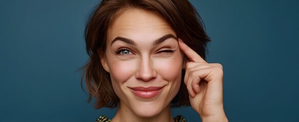 Obraz premium The woman is rolling her eyes playfully while smiling faintly.