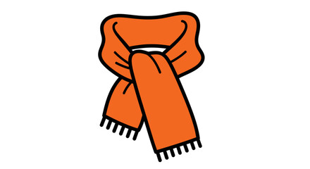 Vector icon of a warm orange scarf with fringe, a stylish accessory for autumn and winter seasons, isolated on a white background for design