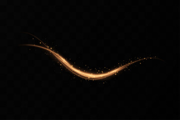 Curved golden lines light effect. Bright light. Golden glittering arc glow effect with magical dust particles effect with special lighting effect. Vector graphic.