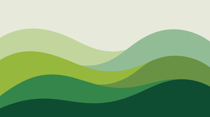 Obraz premium Abstract wavy green hills landscape with varying shades of green and a light cream colored sky above