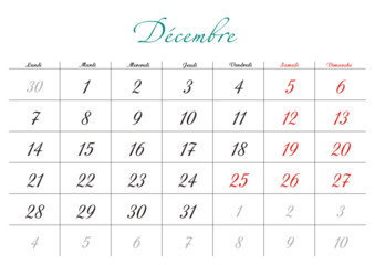 Minimalist French 2026 calendar with months and dates, clean typography design, white background