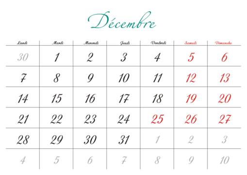 Minimalist French 2026 calendar with months and dates, clean typography design, white background