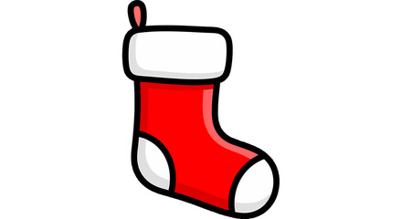 Classic festive red Christmas stocking with white trim, a traditional holiday decoration icon for seasonal greetings and winter celebrations, perfect for adding holiday cheer to any design