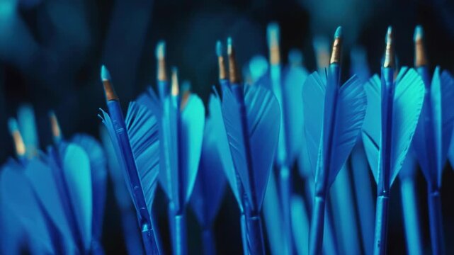 A collection of blue arrows with fletching and nock