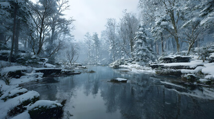 Captivating Icy Winter Lanscapes: Images of Snow, Frst, and Frozen Beauty in Srene Cold Weather Settings