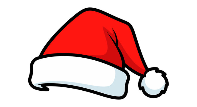 A vibrant red and white cartoon Santa hat illustration, a classic symbol of Christmas and holiday cheer isolated on a white background