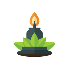 Shiva Lingam vector with Belva leaves and glowing Diya flat illustration white background
