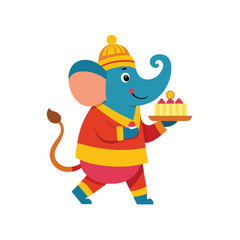 Ganesh mouse vector carrying sweet flat colorful illustration vahana icon