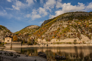 Lake San Domenico is an artificial lake in Abruzzo, in the municipality of Villalago (L'Aquila). Known for its emerald waters, it is located within the Sagittario Gorges.