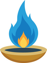 Copper lota filled with Ganga water and mango leaves flat vector illustration