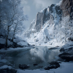 Captivating Icy Winter Lanscapes: Images of Snow, Frst, and Frozen Beauty in Srene Cold Weather Settings