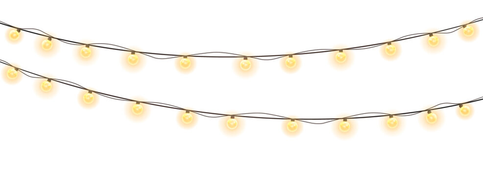 Warm string lights garlands on dark background double row horizontal banner template for holiday branding web headers and festive designs