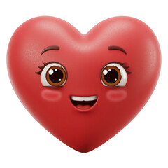 Fototapeta premium Cute cartoon red heart character with big eyes and a smile isolated on transparent background