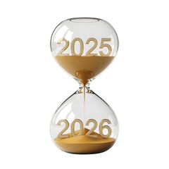 Hourglass with 2025 and 2026 marking the passage of time