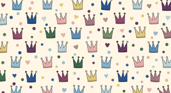 Fototapeta Pattern of crowns and hearts repeat