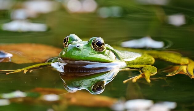 green frog in still water