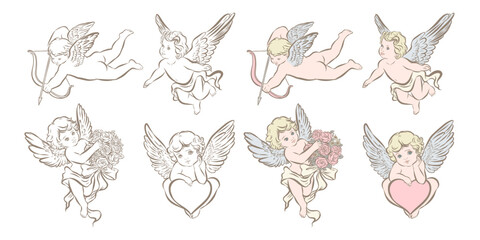 Vector Line art and clipart of  cupid for Valentine's day decorate 