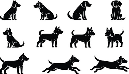 Dog Silhouette Collection – 12 Stylized Breeds and Poses in Black