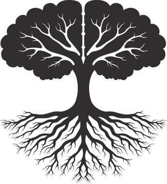 Tree silhouette with roots vector illustration