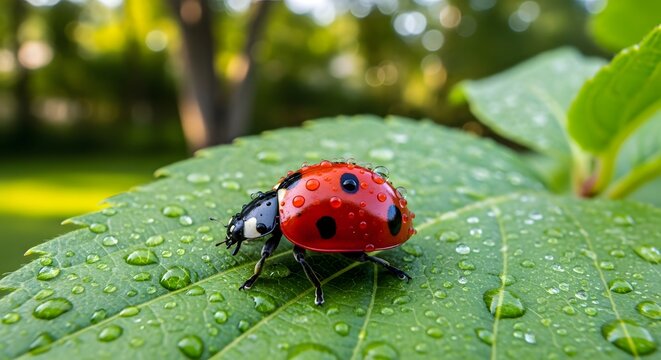 A ree ladybug on a leaf