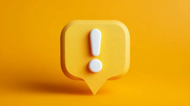Yellow exclamation mark in 3d speech bubble on orange background