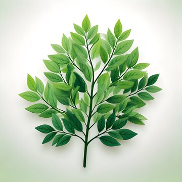 Green Leaves Branch on White Background - A Symbol of Nature.